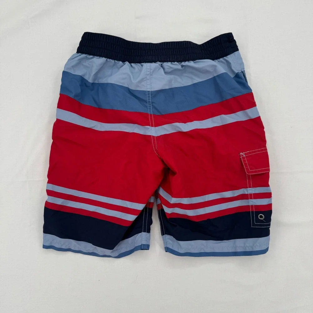 Polo Ralph Lauren Swim Trunks Boys Size 8 Red & Navy Blue Striped Board Shorts